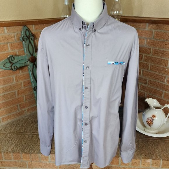 Tomsware Gray Button-Down Shirt Plaid Accents Size 3XL - Picture 2 of 8